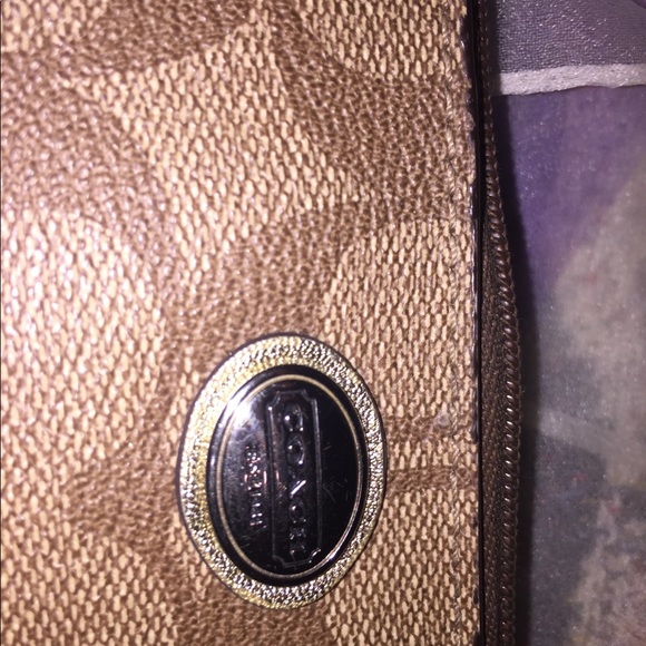 Coach Authentic Jacquard Wristlet In Tan & Brown
